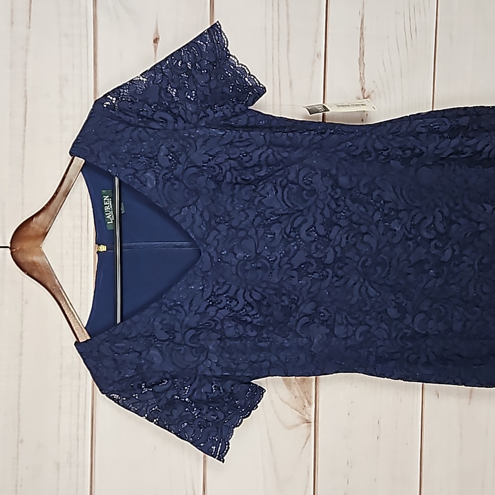 NWT Lauren Ralph Lauren Navy Blue Lace Overlay Dress - Size 6